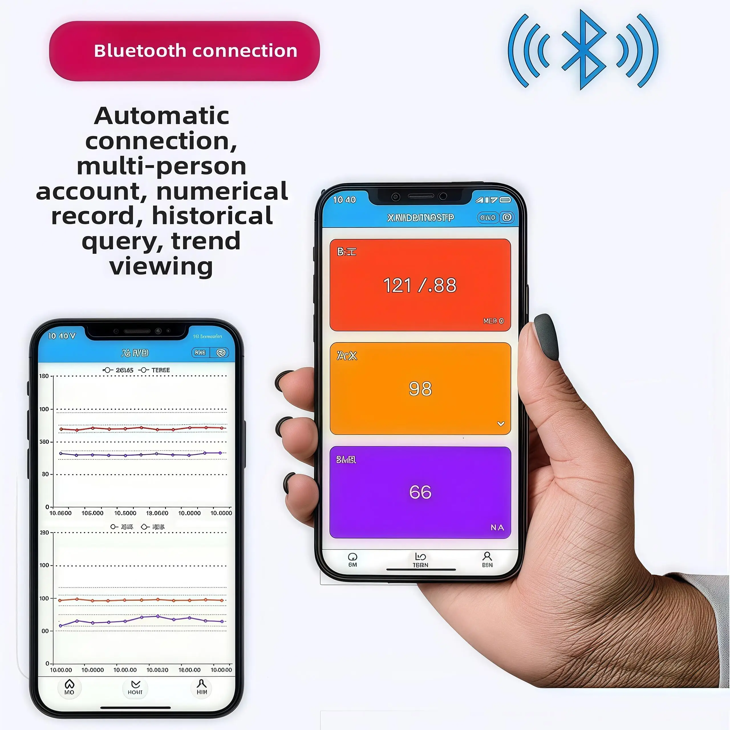 

Bluetooth fingertip pulse oximeter with blood pressure monitoring function, heart rate and blood oxygen saturation monitor