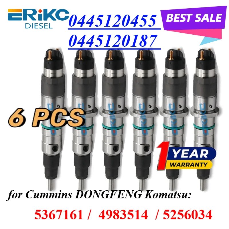 6 قطعة 0445120455 حاقن وقود الديزل 0445120187 بخاخ المحرك 5256034 0445 120 455 لـ Cummins QSB4.5 QSB6.7 5367161 4983514