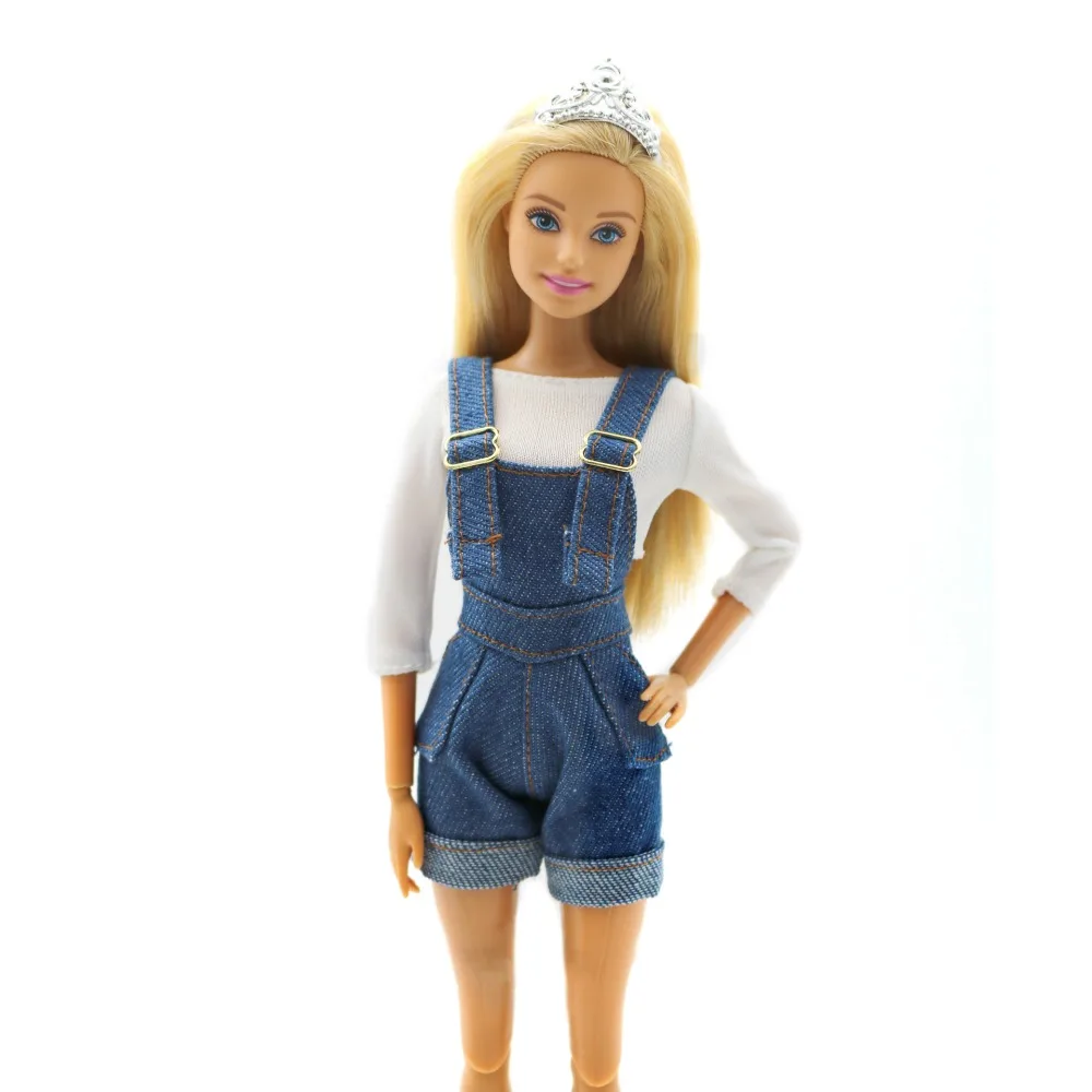 

Fashion Denim Jeans Doll Suspenders Trousers Outfit Crop Top 29cm Doll Wearable Cowboy Cloth Children