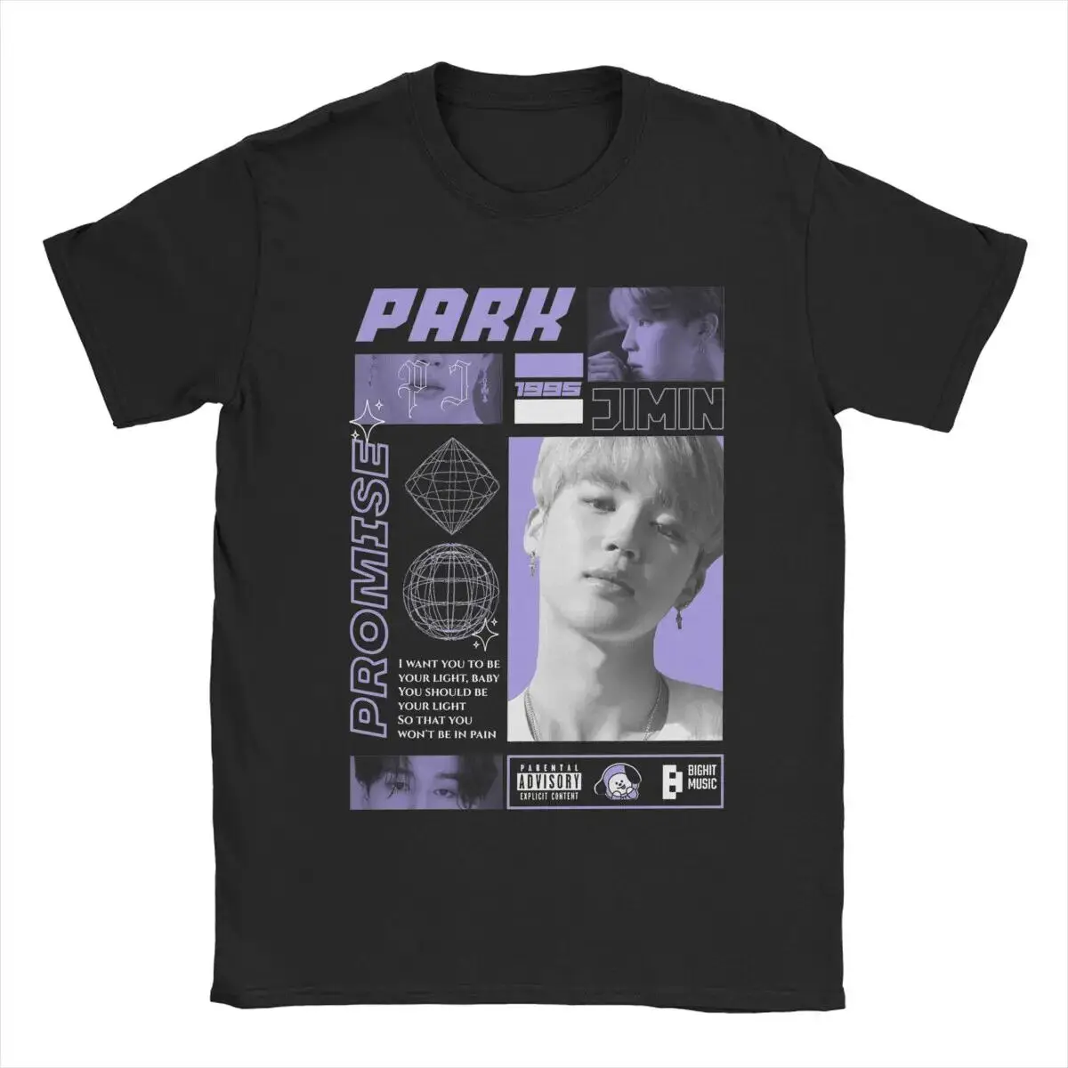 Park Jimin Men's T Shirts Vintage Tees Short Sleeve Round Neck T-Shirts Cotton