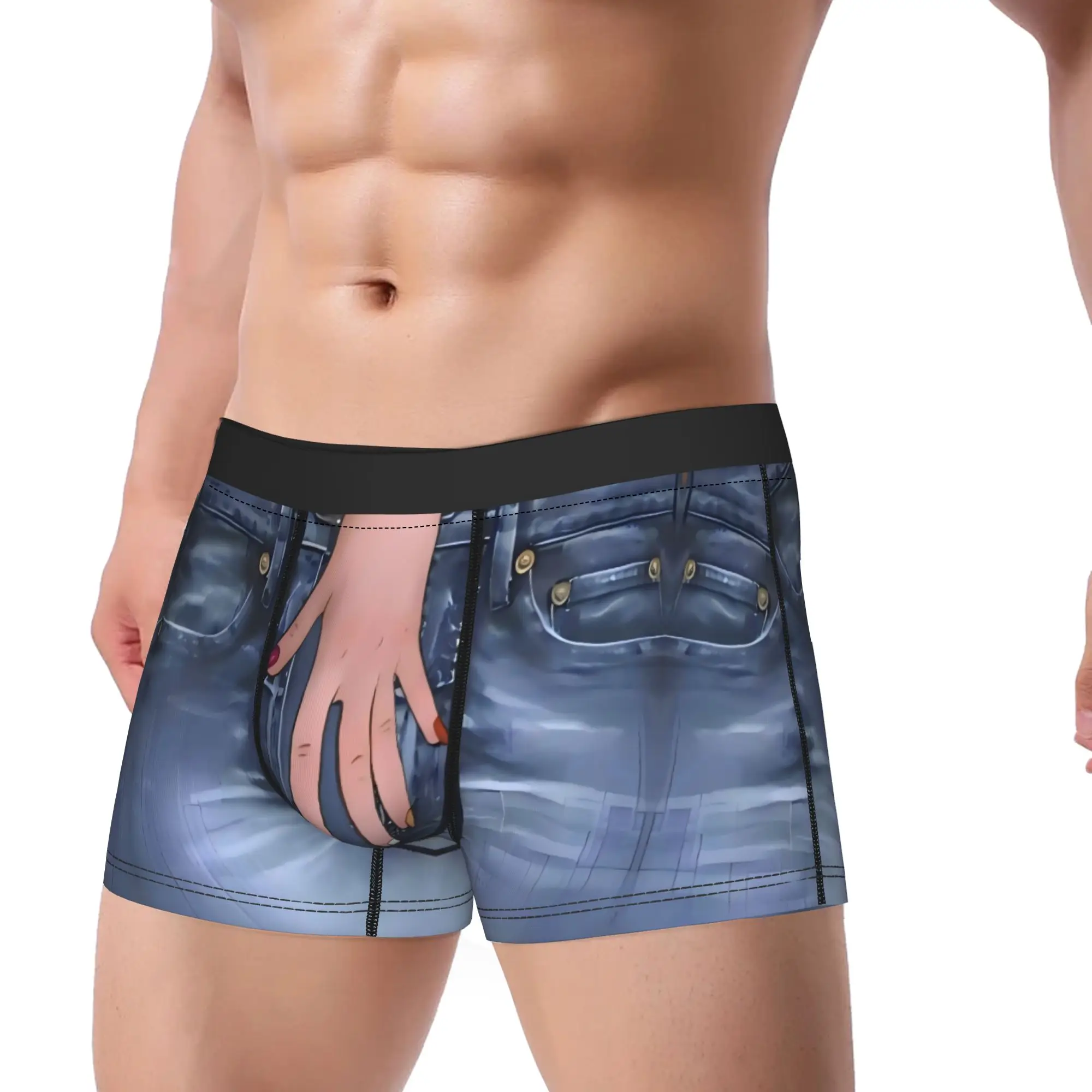 Blue box panties with funny hands Funny Underpants Breathbale Panties Man Underwear Comfortable Shorts Boxer Briefs