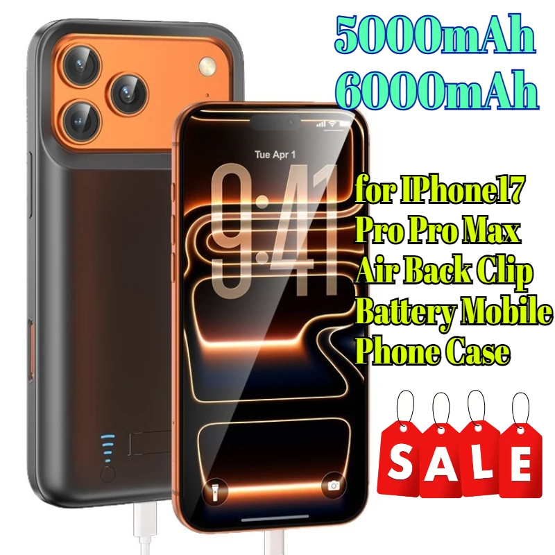 5000mAh/6000mAh آيفون 17 برو ماكس الهواء الخلفي كليب بطارية الهاتف المحمول حالة قوة البنك سعة كبيرة #1