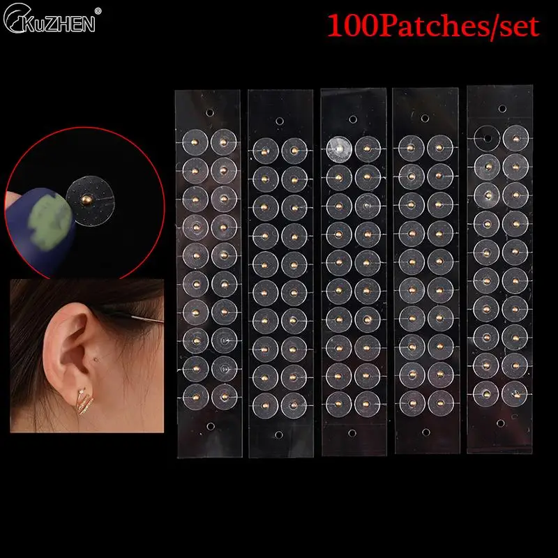 

100Pcs Clear Ear Point Stickers Ear Pressure Stick Acupuncture Magnetic Beads Auricular Ear Stickers Massage Ear Stickers