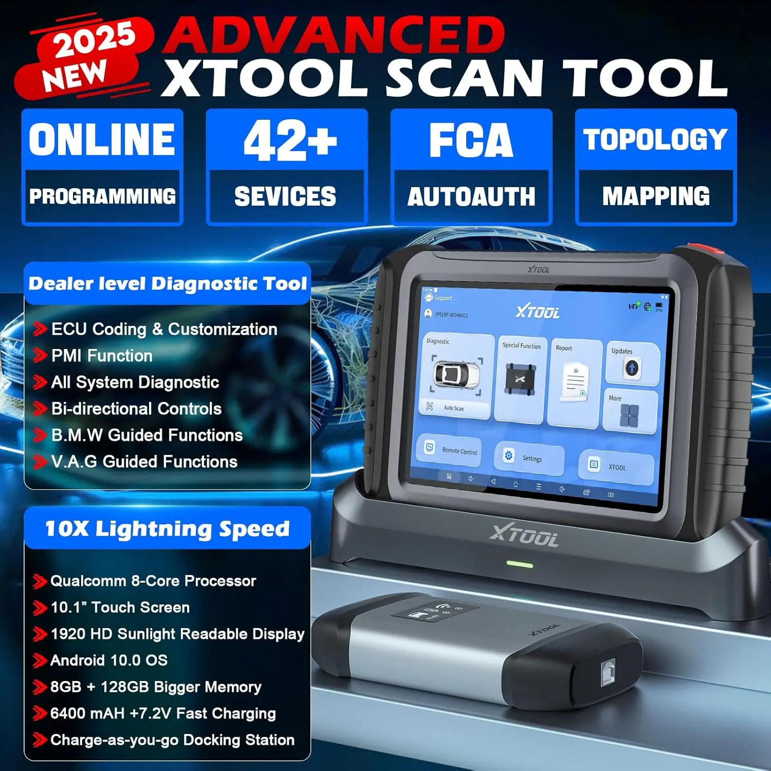 XTOOL InPlus IP919PRO Auto OBD2 Tool OE-niveau Diagnose Scanner Topologie Kaart Actieve Test ECU Codering Programmering CANFD DoIP FCA