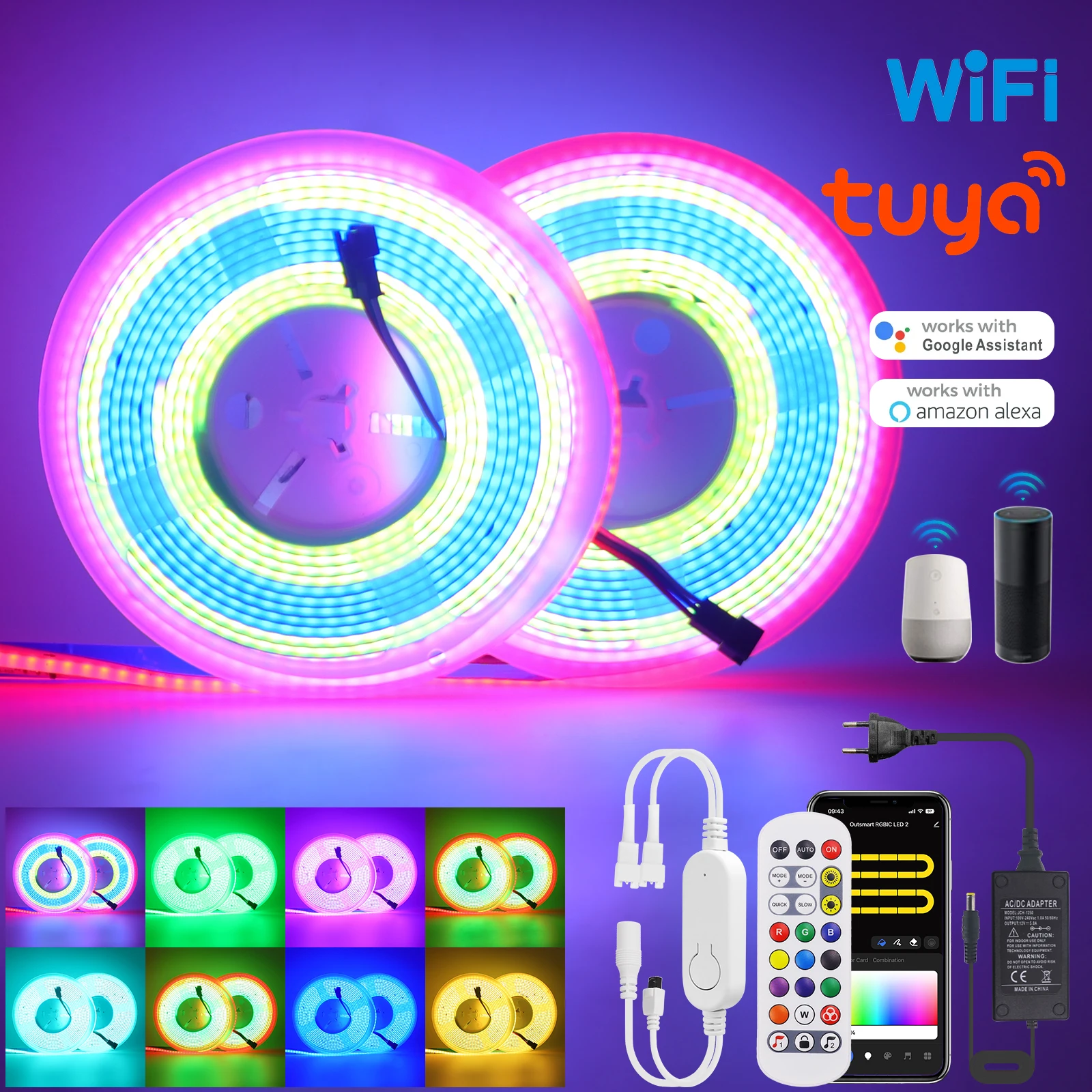 Tuya WIFI Dearm Color WS2811 RGB COB Strip DC 12V 24V 576LEDs TV BackLight Room Decoration Led Tape Diode Flexible Ribbon Light