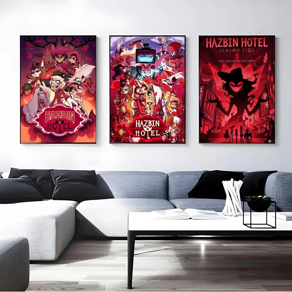 TV Series Hazbin Hotel Poster Self-adhesive Art Waterproof Paper Sticker Coffee House Bar Room Wall Decor