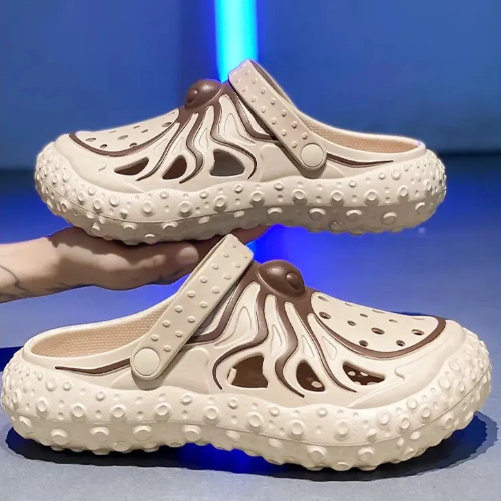 

Новые однотонные повседневные спортивные сандалии, мужские нескользящие летние дышащие пляжные тапочки, садовая обувь большого размера для ванной комнаты