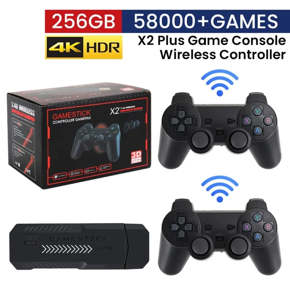 

New X2 Plus Game Stick 4K HD Console 2.4G Double Wireless Controller For N64/PSP/PS1/GBA