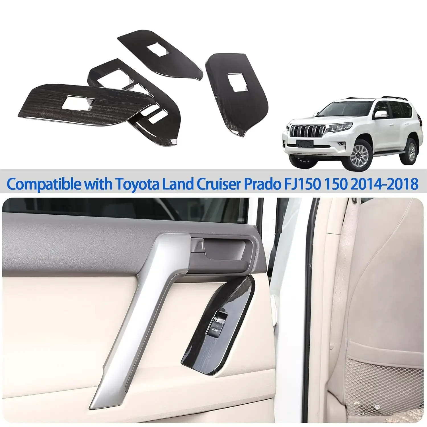 LHD Armrest Window Lift Switch Button Decoration Panel Cover Trim For Toyota Land Cruiser Prado FJ150 150 2010-2020 Accessories