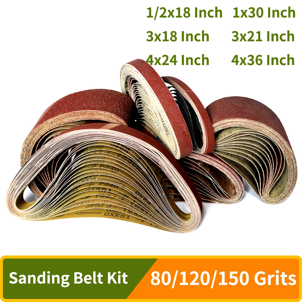 Abrasive Sanding Belt Set 457/760/533/610/915mm,Aluminum Oxide 80/120/150 Grits Abrasives Belts for Sander Sanding and Polishing