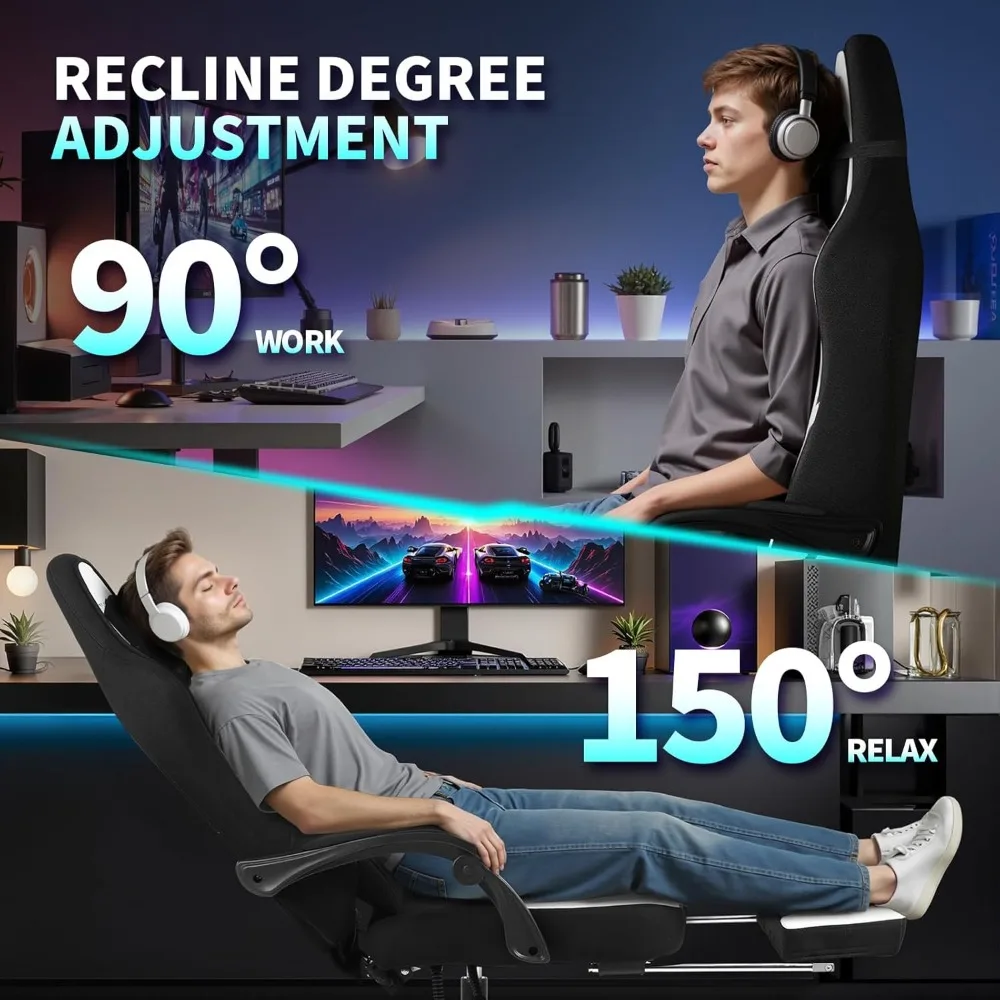 Gaming Chair with Footrest- Ergonomic Gaming Chairs for Adults, Heavy Duty Big and Tall Computer Chair with Reclining Back, Lumb
