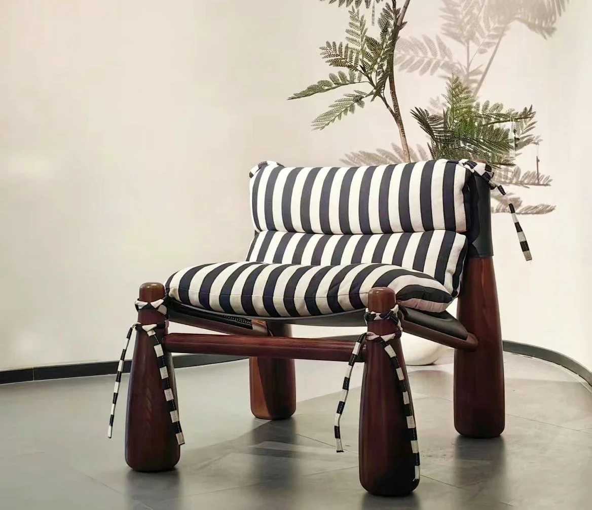 

2026 living room single retro sofa chair, solid wood leisure chair