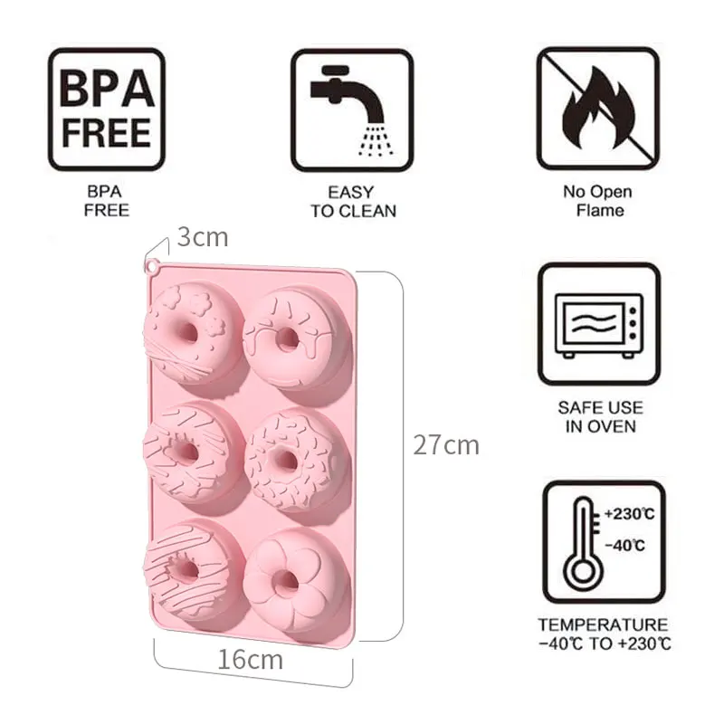 6-Cavity Donut Pans Nonstick Donut Mold BPA FREE Dishwasher Safe Silicone Heat Resistant Air Fryer Doughnut Pan for Baking Tools