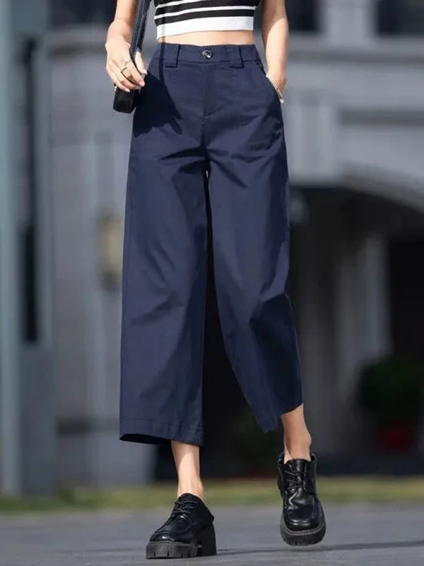 Women's Nine-Foot Wide Leg Pants Hidden Hip Casual Workwear Straight Tube Thin Cotton High Waist Commute Sle Asymmetric ...