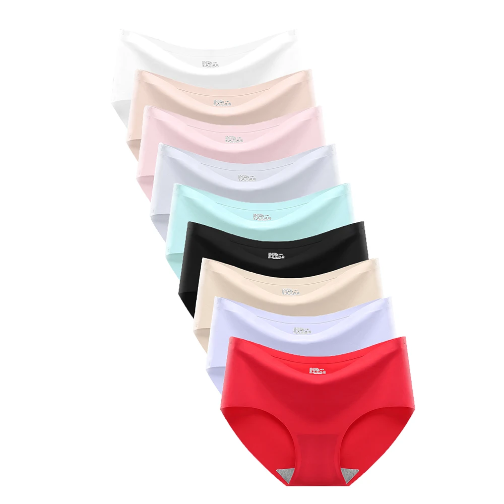 9 Pcs Women panties Seamless Ice Silk Panties for Women Breathable Soft Comfort Solid Color Teen Girls Panty One-Piece Design