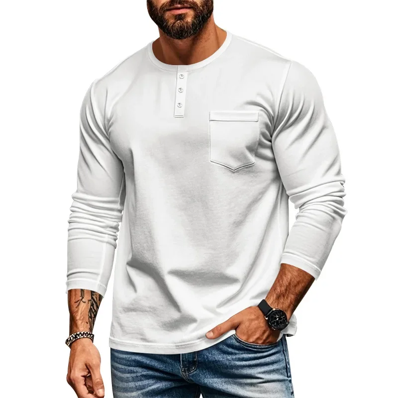 Camiseta masculina slim fit com gola redonda e manga comprida 2025 outono inverno respirável casual camisa inferior