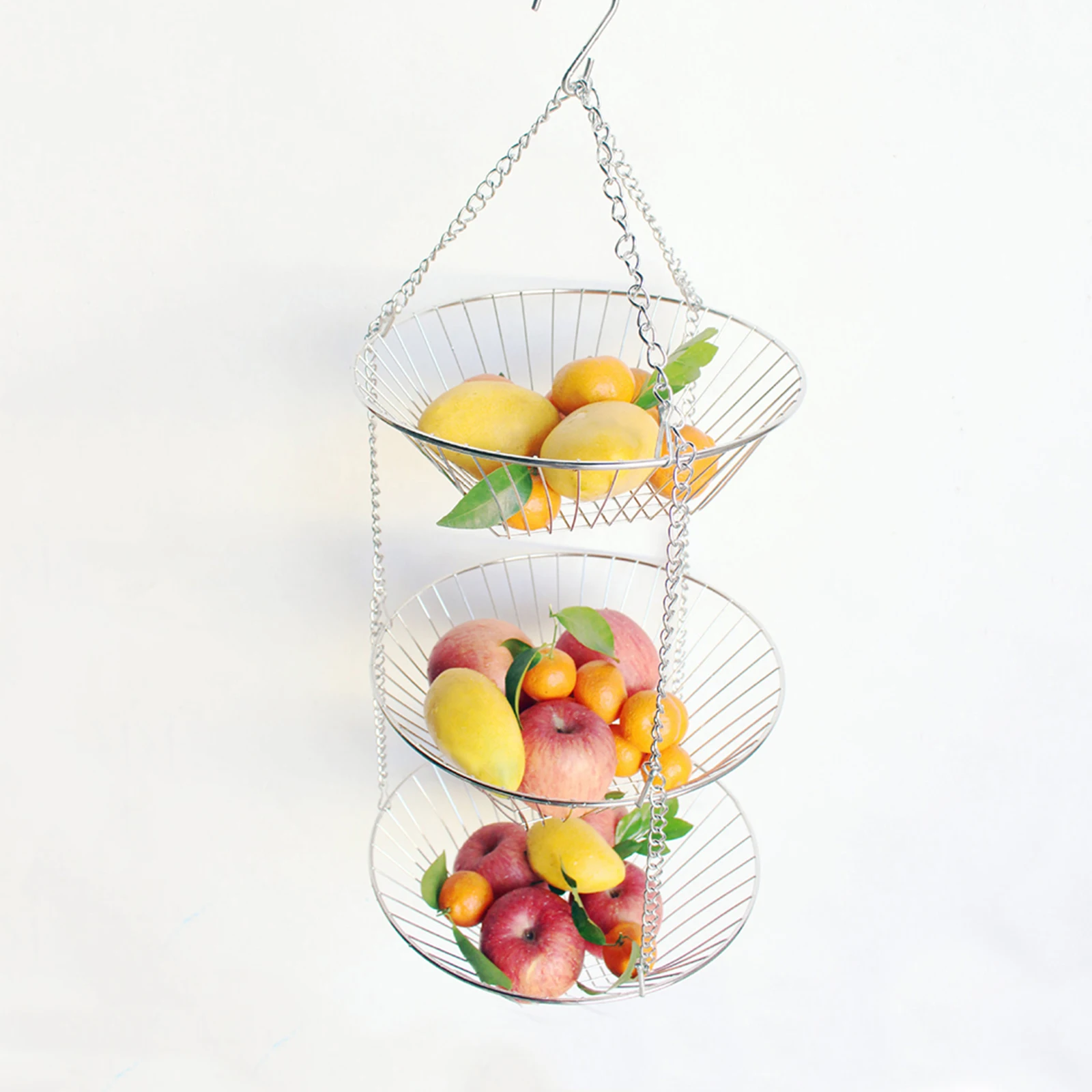 

Fruit Basket 3 Tier Stainless Steel Anti Rust Large Capacity Wire Hanging Design Premium Material Storage Decor