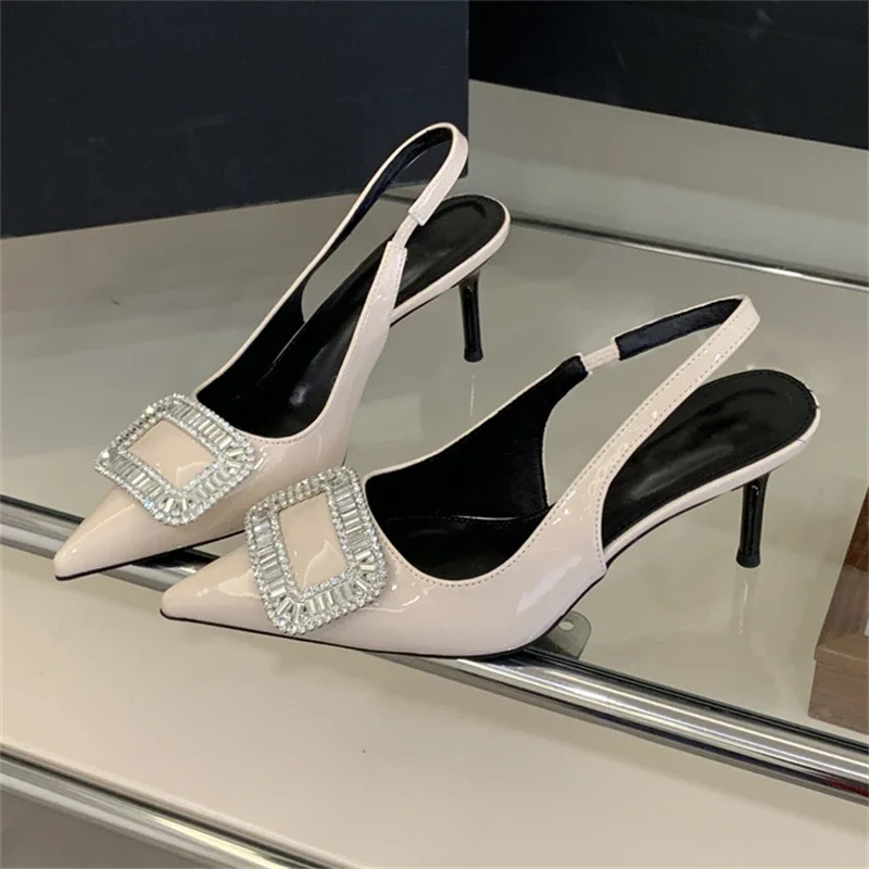 

Элегантные женские туфли-лодочки Aneikeh с блестящим дизайном, квадратными пуговицами и стразами, на тонком каблуке, с острым носком, для выпускного вечера, с ремешком на пятке