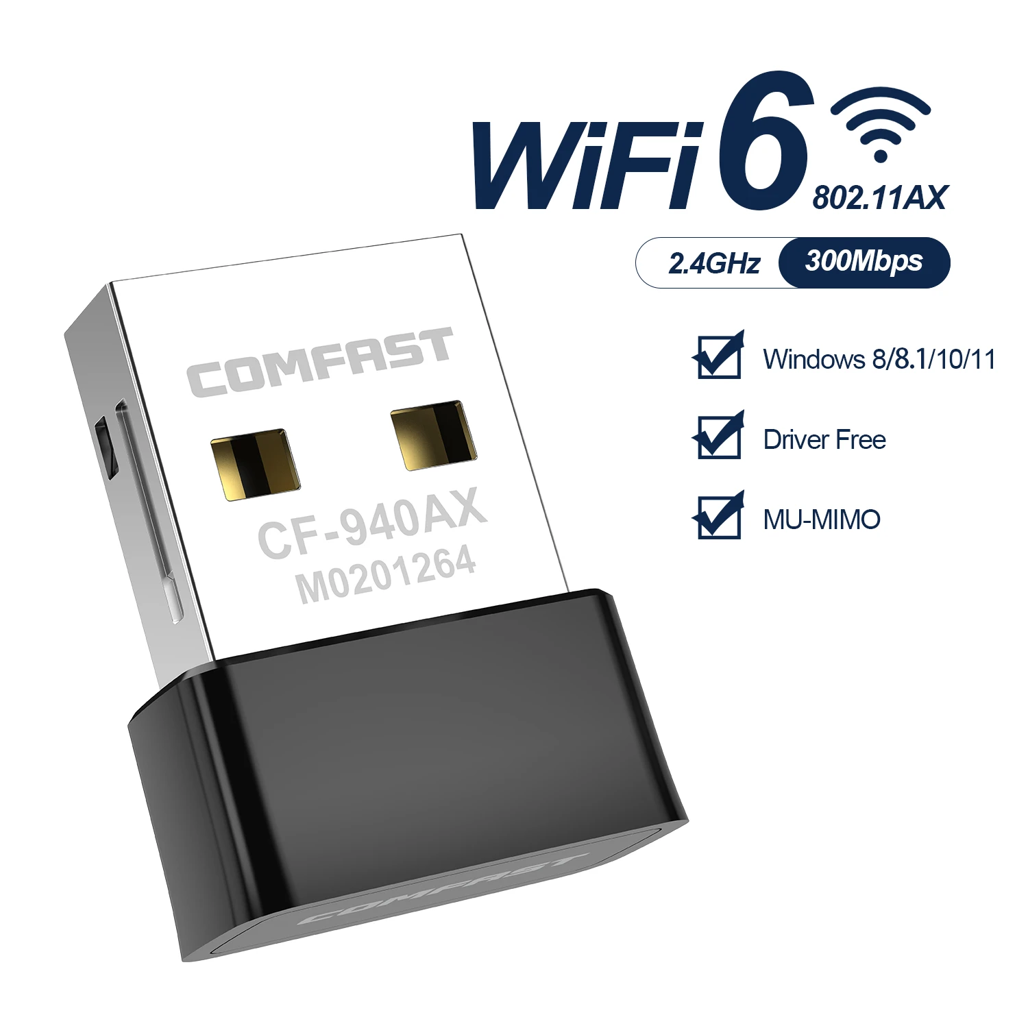 

COMFAST Mini USB WiFi6 Dongle Network Card 2.4GHz Wi-Fi Lan Adapter Driver Free 300M 150M Receiver For PC Laptop Windows 7/10/11