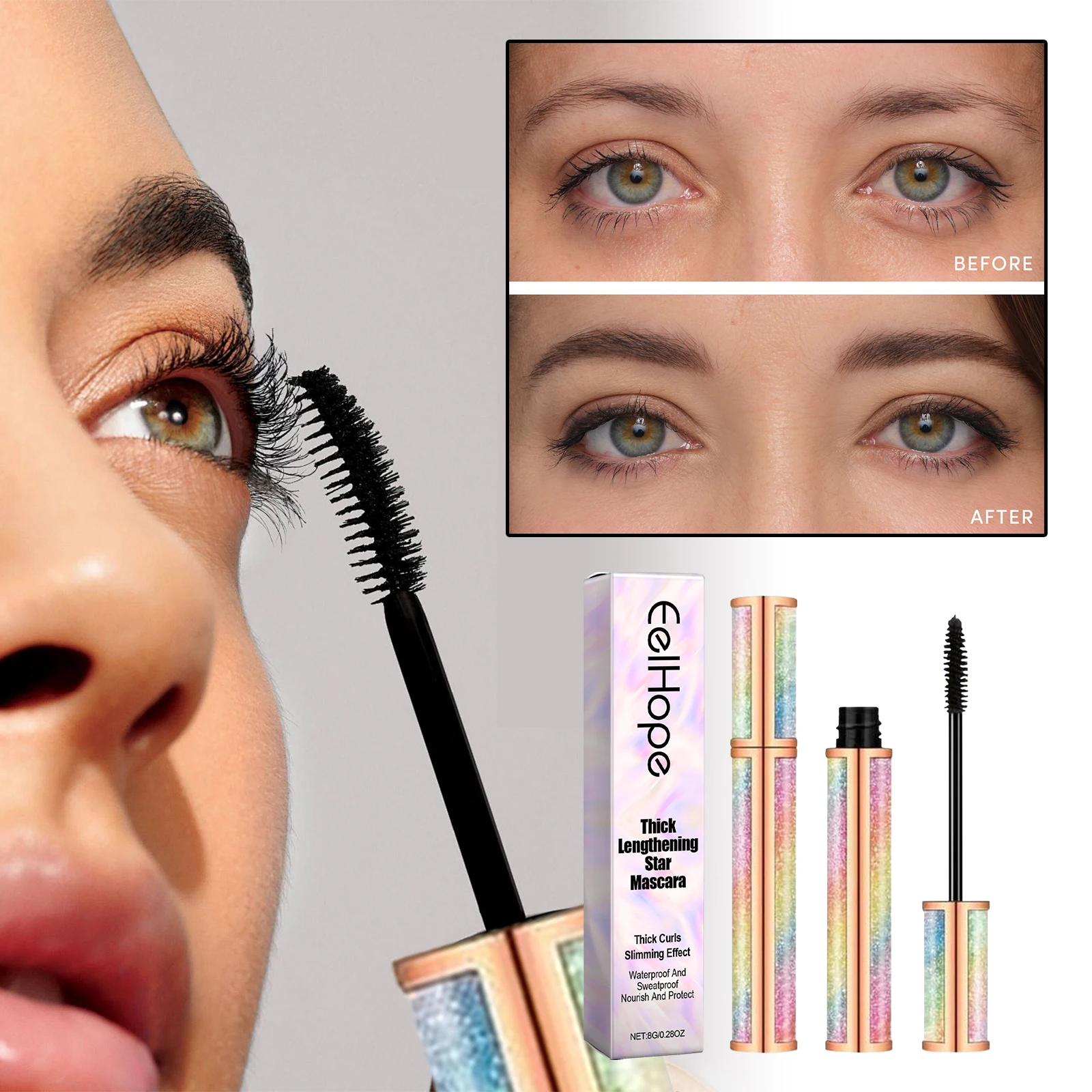 Diamond Lash Mascara, wasserfest und wischfest, langlebig, kräuselnd und voluminös, verdickende Wimpernprimer für die Augen