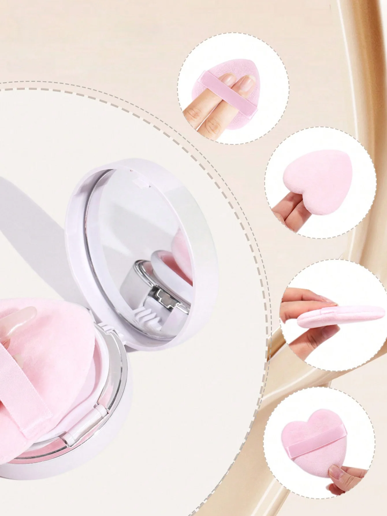 Esponja de polvo de doble cara en forma de corazón para fijar el maquillaje, esponja de cojín delicada y suave, no absorbente, esponja flocada que no absorbe el polvo