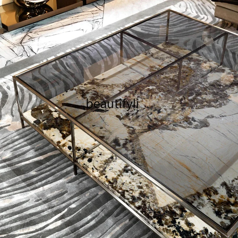 zzLight Luxury Italian Square Glass Living Room Coffee Table Living Room Modern Light Luxury Short Tea Table