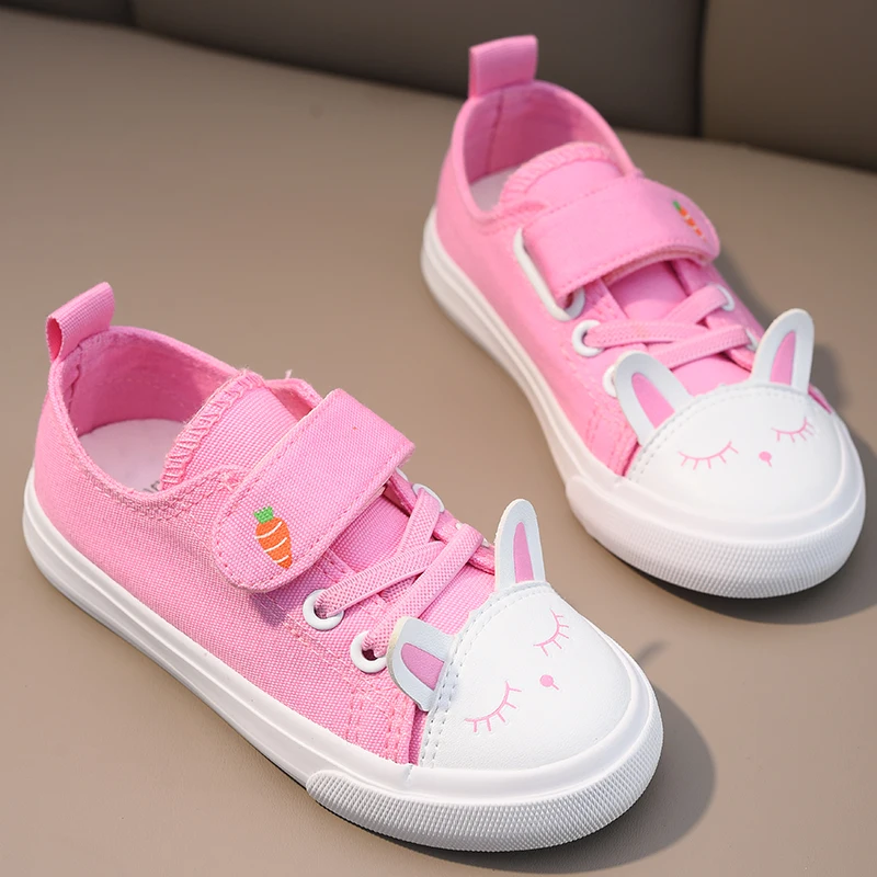 Girls' canvas shoes, spring and autumn cartoon fabric shoes, versatile and stylish single shoes for baby girls, breathable and c