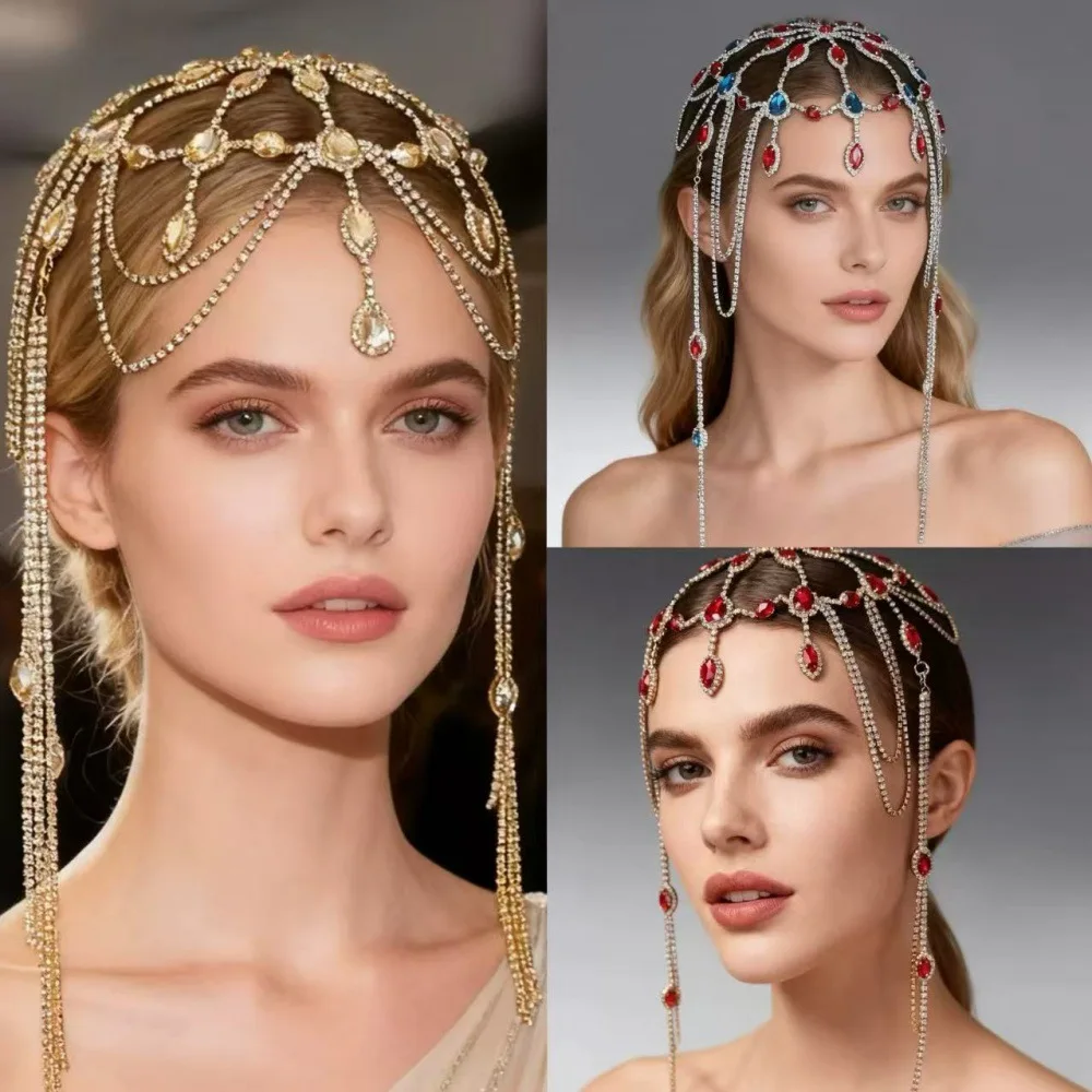 High-end Headgear Hair Chain Women's Cross-border Products Exotic Mesh Multi-layer Rhinestone Hair Chain Head Chain Wholesale
