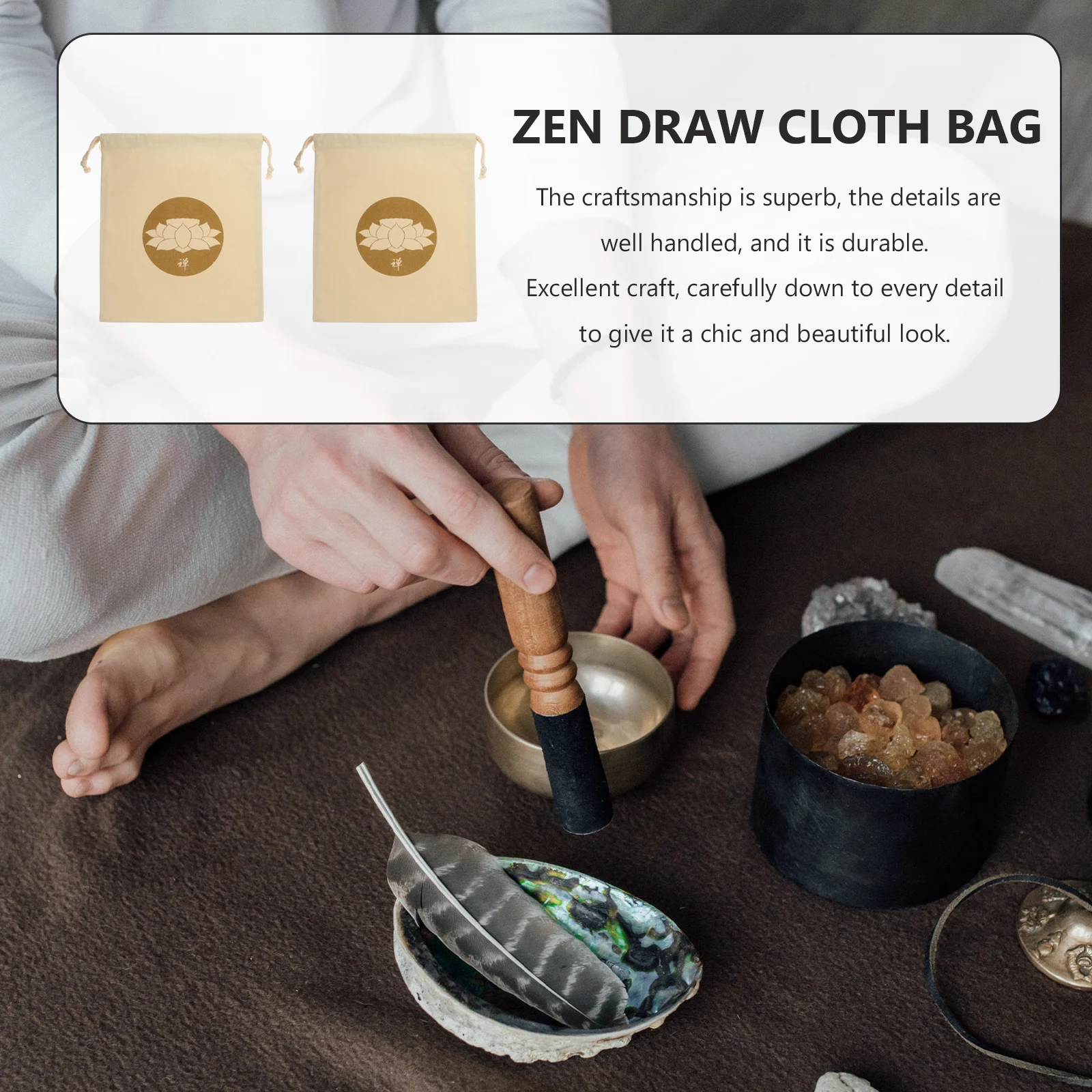

2pcs Buddha Sound Bowl Bag Cotton Linen Drawstring Storage Meditation Tibetan Song Bowl Pouch Durable Compact Sturdy