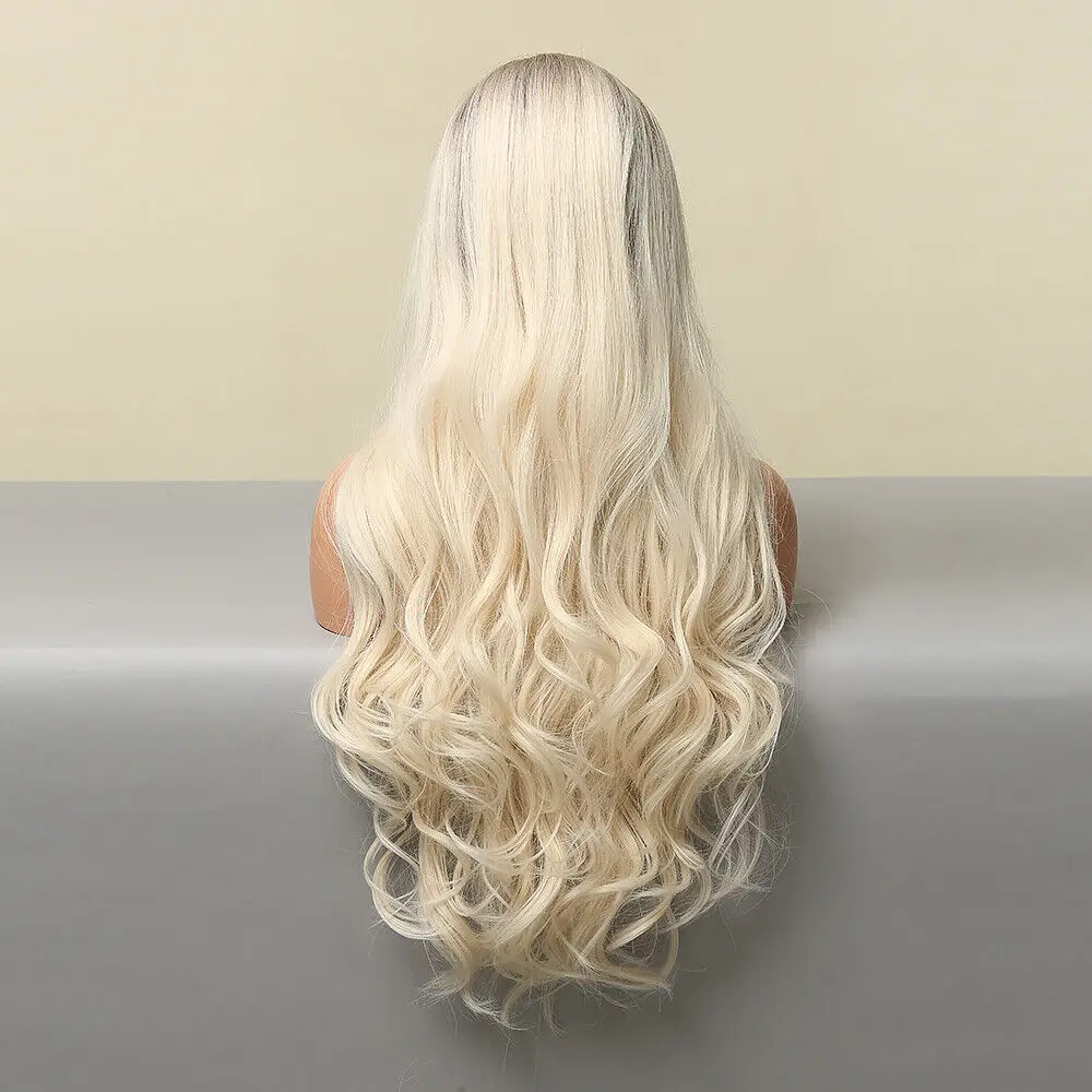 Perucas Longas Resistentes ao Calor para Mulheres, Cabelo Sintético, Branco Ombre, Loiro, 28 in