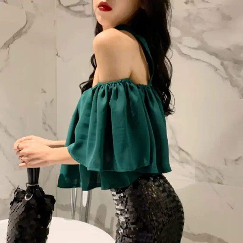 Blouses Women Backless Daily Ladies Summer Colorful Sexy Designer Slash Neck Fashion Leisure Loose Solid Korean Style Elegant