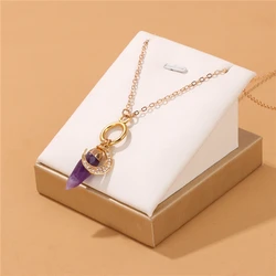 Natural Stone Amethysts Pendant Necklaces Fashion Bullet Shape Stone Charm Necklace Moon Pendant for Women Men Jewelry Gifts