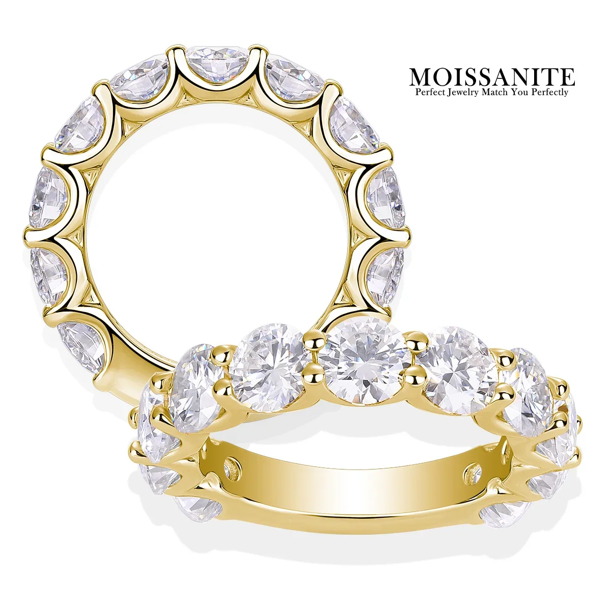 

1pc Moissanite Ring for Women Eternity Band 925 Sterling Silver 18K Gold Plated Sparkling Elegant Jewelry GRA Certificate