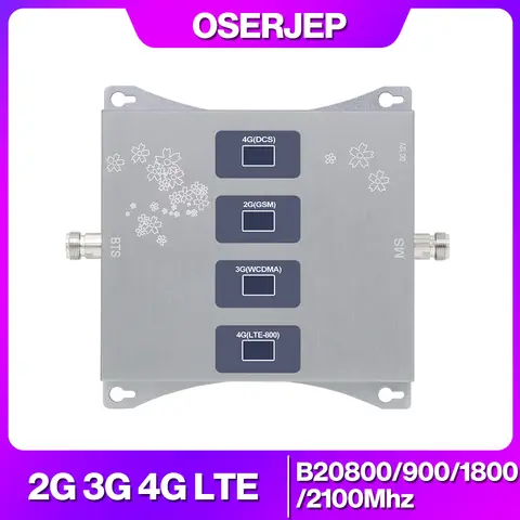 4 밴드 2G 3G 4G 신호 리피터, LTE 800/900/1800/2100 mhz 셀룰러 증폭기, 모바일 신호 전화 부스터, Band20/8/1/3 GSM DC