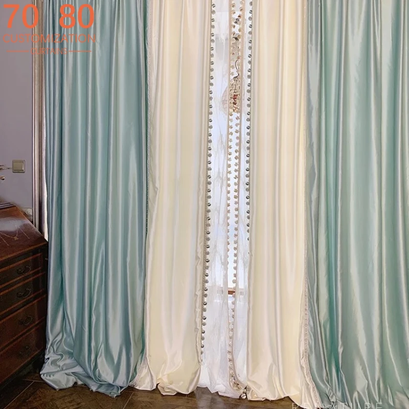 New French Romantic Light Luxury Simulation LusterLace Stitching Curtains for Bedroom Living Room Custom Window Screen