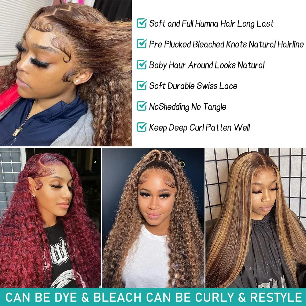 4/27 تسليط الضوء على موجة عميقة الدانتيل الجبهة الباروكات 100% شعر الإنسان البني أومبير الملونة مجعد المياه 13x4 الدانتيل الباروكة الأمامية للنساء #5