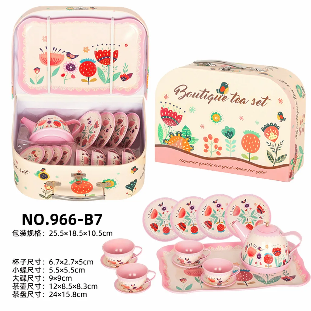 Kids Tea Party Set Metal Tin Afternoon Tea Toys Pretend Play Tea Set for Girls