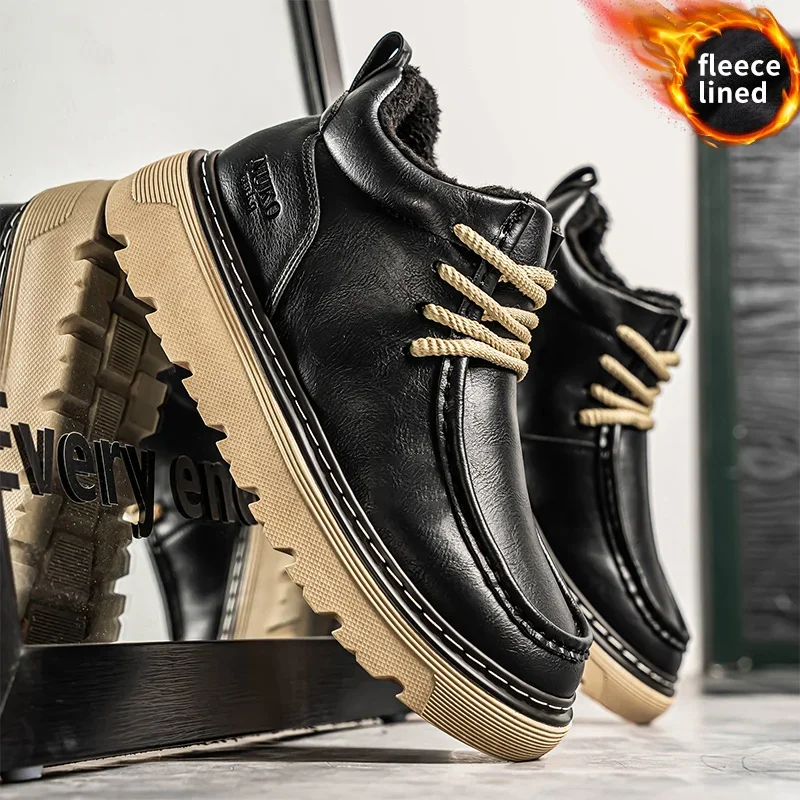 

Нескользящие мужские ботильоны, Нескользящие уличные мотоциклетные ботинки, универсальные ботинки для отдыха, зимние высокие туфли на плюшевом меху, кроссовки ﻿