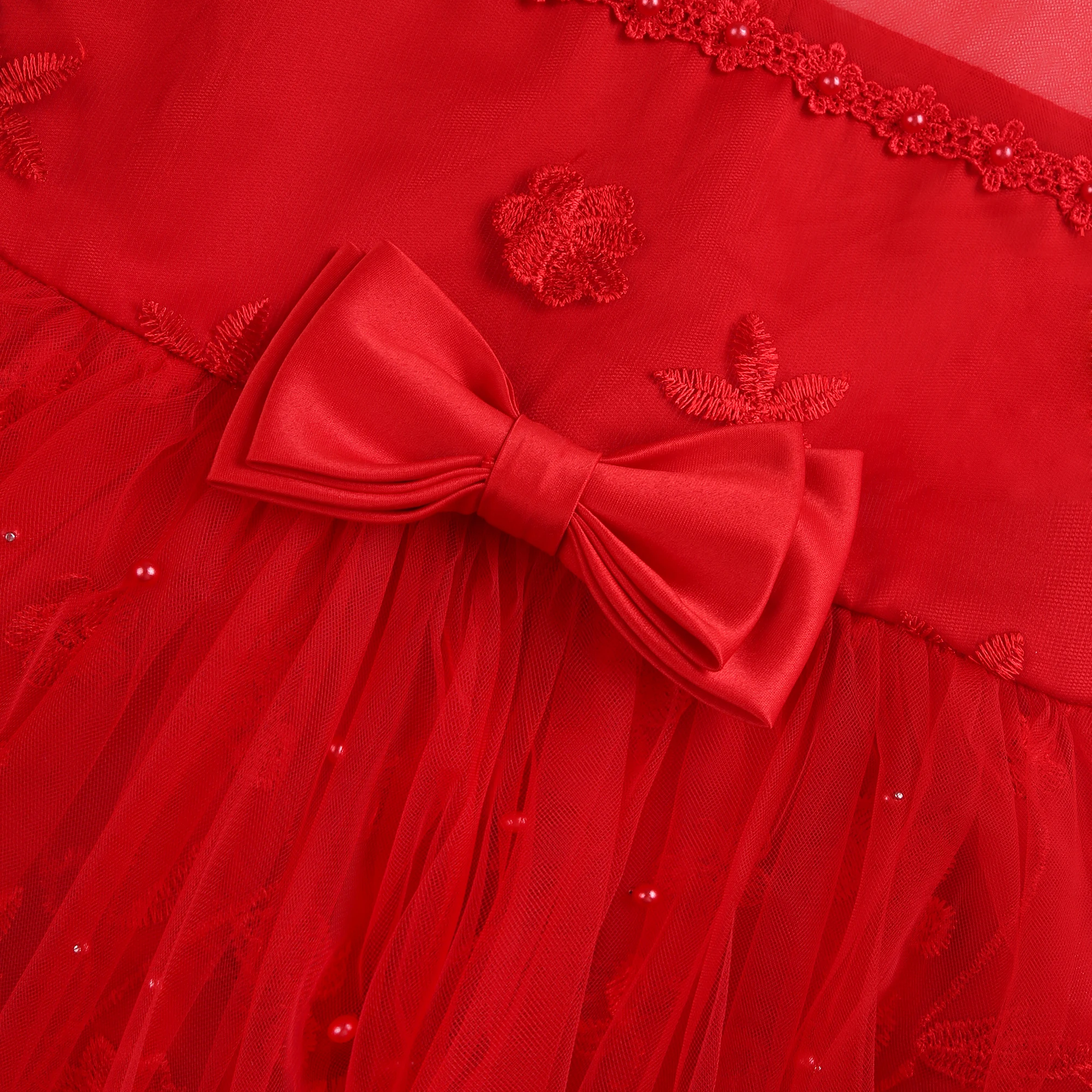 Mädchen-Netz-Seidenkleid mit Blumenstickerei für Hochzeit, Geburtstag, Party, Spitzen-Prinzessinnenkleid, Karneval, Weihnachten, Tanz-Performance-Outfit – Detail 40