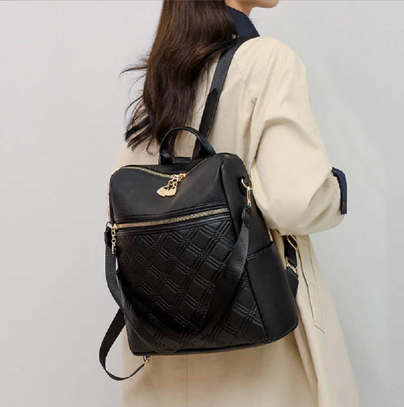 

2026 New Korean Women's Fashion Soft Leather Travel Backpacks Casual Large Capacity Shoulder Bags Totes School Bag Rucksack