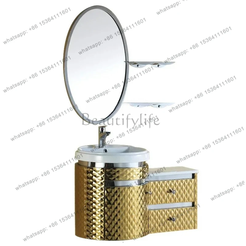 

Stainless steel bathroom cabinet combination bathroom bathroom mirror cabinet European wash basin hand wash face basin