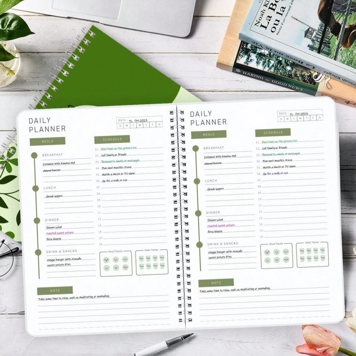 A5 Daily Planner Notebook, Undated Organizer with Schedule, Notes and To Do List, Compact Journal for School,Office,Perfect Gift