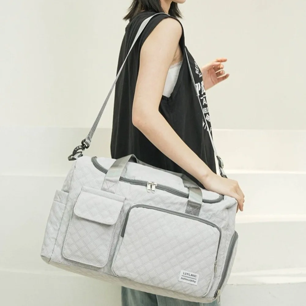 Simple Quilted Travel Duffle Bag Solid Color Wet Dry Separation Luggage Bag Oxford Foldable Sports Tote Bag Ladies