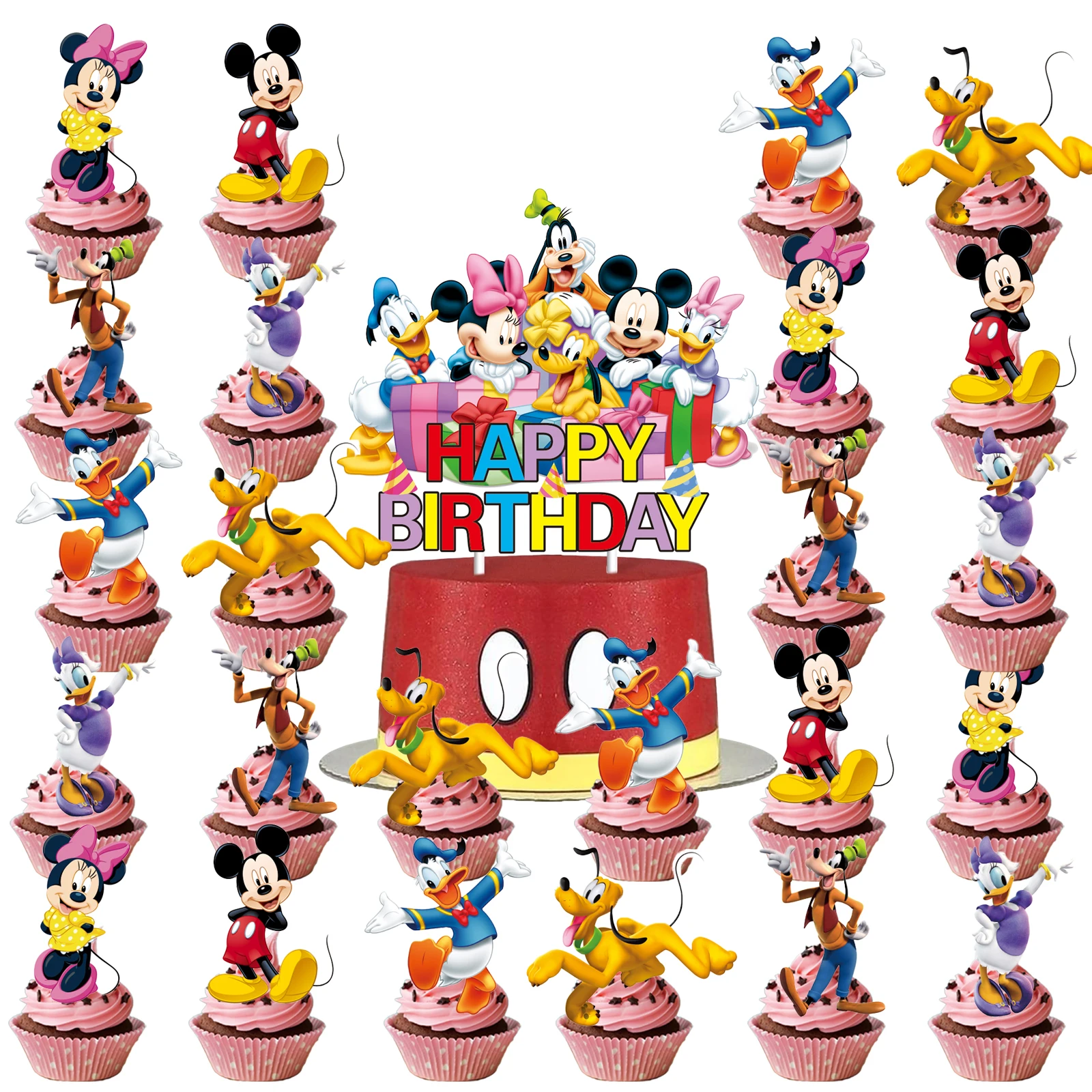 25 piezas de adorno para tarta de Mickey Mouse, adornos para magdalenas, decoraciones de cumpleaños de Mickey Mouse, suministros para fiestas temáticas de Mickey Mouse, Minnie Mouse