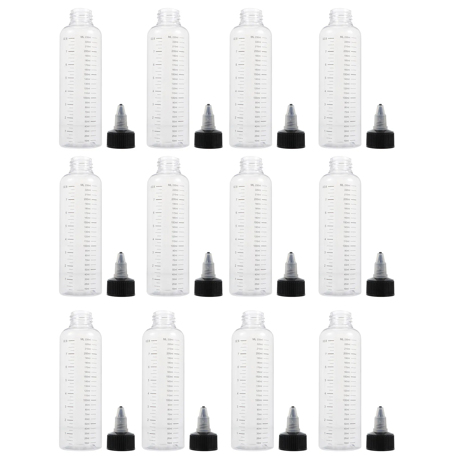 12Pcs Transparent Tip Cap Squeeze Dispensing Bottles Graduated Scale Plastic Liquid Bottles for Hair Perming Store