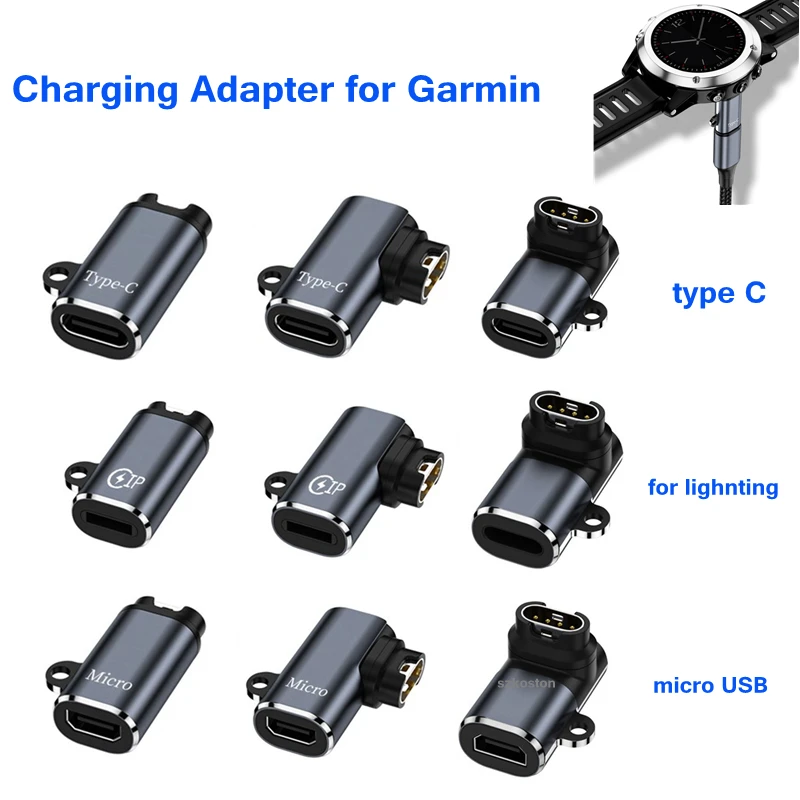 Smart Watch Charger Adapter for Garmin Fenix 7X/6/6S/6X Watch Horizontal 4-Pin Connector to Type-C，Micro，iOS Interface Converter