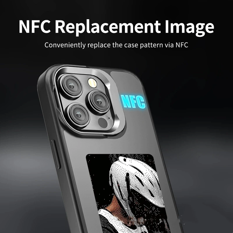 New Designer Luxury NFC DIY Smart E-Ink Screen for iPhone14 15 16 17 Display Cover TPU+PC Mobile Phone Case Cell Phone Protector