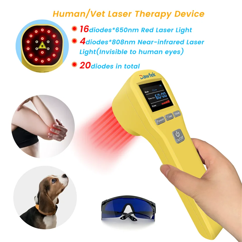 

Dawfek Powerful Laser Infra Red Light Therapy Device 650nmx16diodes+808nmx4diodes Cold Laser for Knees Pain Relief Wound Healing