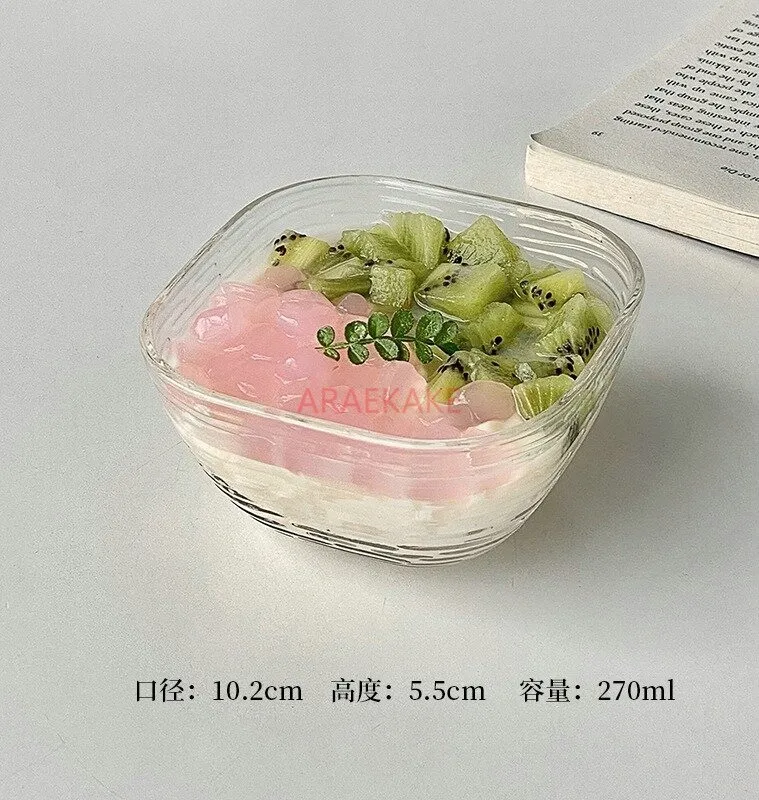 Instagram Wind Transparent Square Glass Bowl Household Dessert Bowl Set High Beauty Fruit Plate Yogurt Bowl Breakfast Bowl view 4