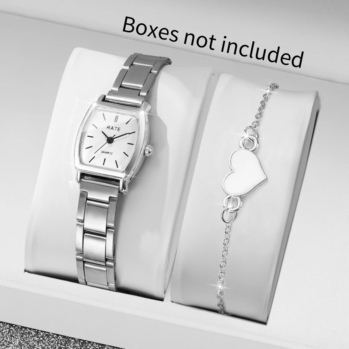 2PCS/Set Fashion Small Dial Women Quartz Watch Heart Bracelet Set Ladies Quartz Wristwatch Reloj Mujer Girls Clock (Without Box)